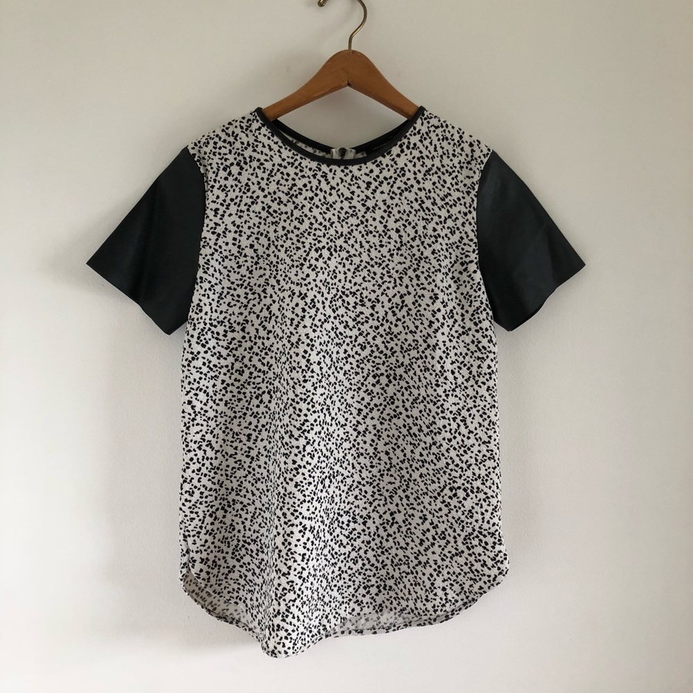 Ann Taylor Black & White Spotted Pleather Blouse